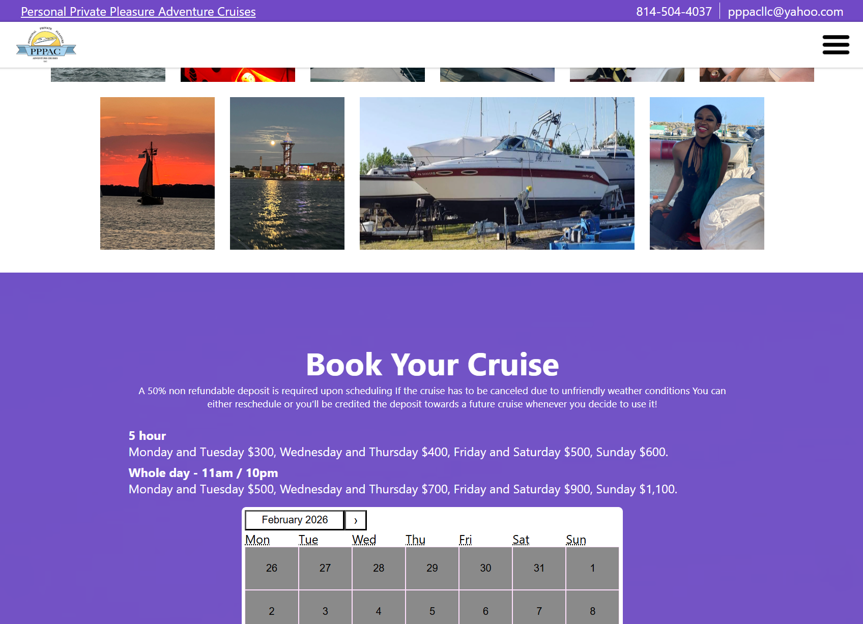 Personal Private Pleasure Adventure Cruises tablet